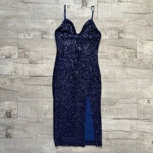Elegant Navy Sequin Dress